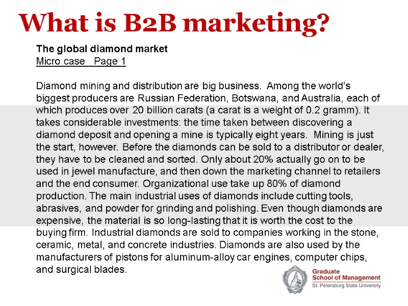 What is B2B marketing? The global diamond market Micro case   Page 1